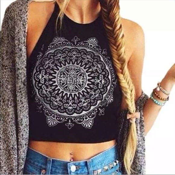 Tops - Mandala Halter Neck Tank Top